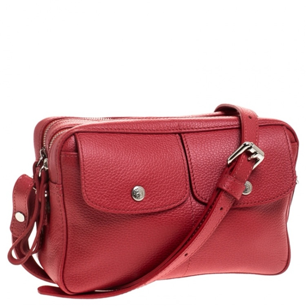 Longchamp Red Leather Le Foulonne Camera Crossbody Bag 10” x 6” - Picture 3 of 12